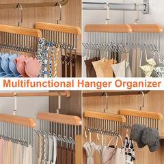 2 Pack Belt Hanger with 16 Hooks, Non-Slip Wooden Skid-Proof Belt Holder