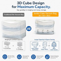 2x Vacuum Storage Bags Jumbo Cube Extra Large Vacuum Seal Bags Closet Organizer