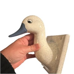 Ceramic Goose Head Wall Mounted Hook White/Blue Speckled Single Glossy