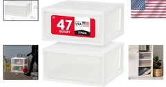47 Qt. White Stackable Plastic Drawer Organizer – 2 Pack