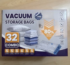 Vacuum Space Saver Travel Storage Bags, 32 bags in 6 sizes, Hand Pump included