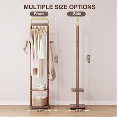 Solid Wood Coat Rack Stand 71in Tall Entryway Hall Tree Hanger Natural Walnut