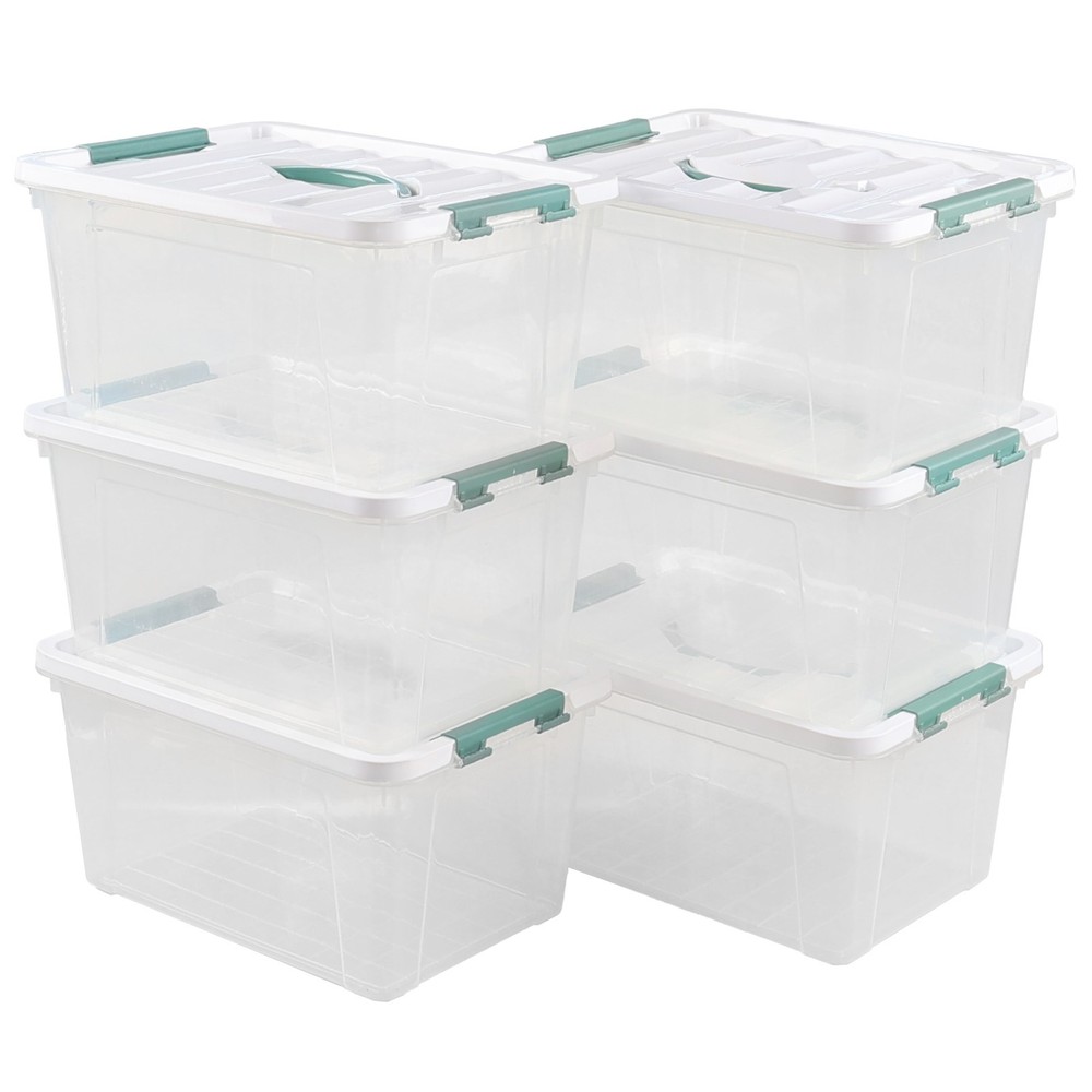 Mayish 14 Quarts Plastic Latching Box with Lid and Handle, 6 Packs