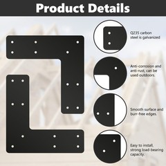 4 Pcs Black Alloy Steel Post to Beam L Shape Connector, 10*10 Inch, Powder Co…