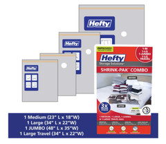 Hefty Shrink Pak – 1 Medium, 1 Large, 1 Jumbo, 1 Large Travel Bag