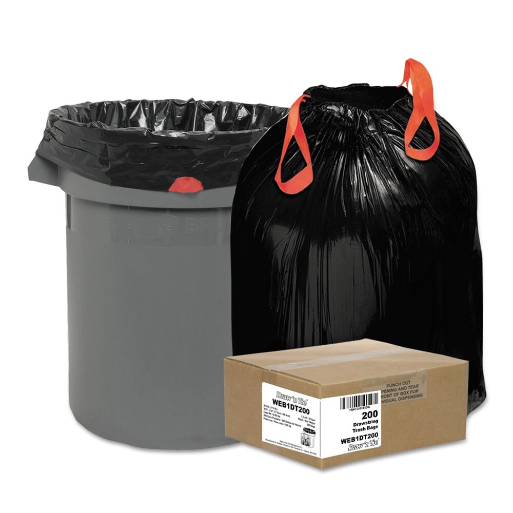 Draw ‘n Tie 1DT200 30 Gallon 1.2 mil Heavy-Duty Trash Bags – Black (200/Box) New