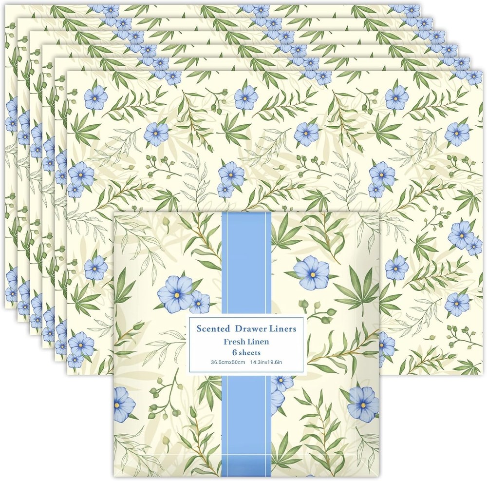 Fresh Linen Drawer Liners Shelf Liners, 14.3 X 19.6 Inch 6 Sheets, Scented Drawe