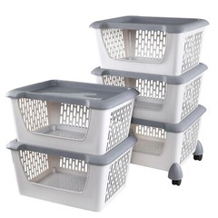 Idotry 5pcs Plastic Stackable Storage Bins – Gray Large Storage Basket w/ Wheels