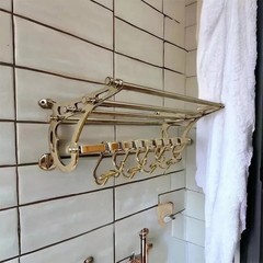 Vintage Wall Mounted Coat Hat Rack with Top Shelf 8 Double Hooks Metal Entryway