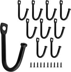 10pcs Black Metal J Hooks – Wall Mounted Hangers for Coats, Bags & Keys