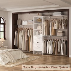 120″ Walk-in Closet Organizer System with 3 Hanging Rods ＆ 3 Shelves ＆ 3 Drawers