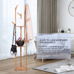 Solid Bamboo Hall Tree 10 Hook Clothes Coat Rack 3Tier Corner Home Garment Shelf