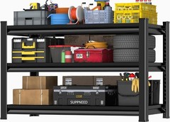 Adjustable 3-Tier Industrial Garage Shelving Unit – 48” W, Space-Saving Storage