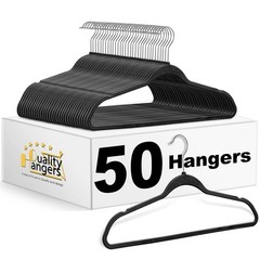 Quality Hangers 50 Pack Plastic Hangers for Clothes – Slim Non-Velvet Hangers…