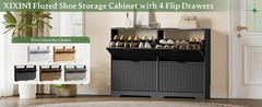 Shoe Storage Cabinet for Entryway with 4 Flip Drawers, Hidden Slim Wood Shoe