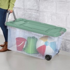 Sterilite Extra-Large Wheeled Rugged Storage Bin, 160 Quart Durable Clear Storag