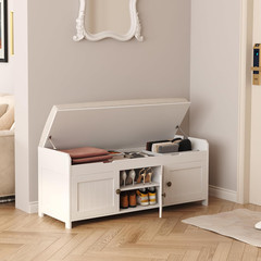 Stylish 41.3″ Shoe Bench with Lift Top Storage & Cushioned Seat, White