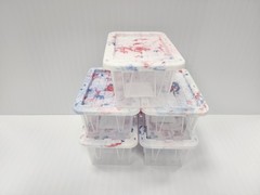 5 x Lowe’s Teeny Tote Mini Plastic Storage Totes New, Clear Tye Dye Lids