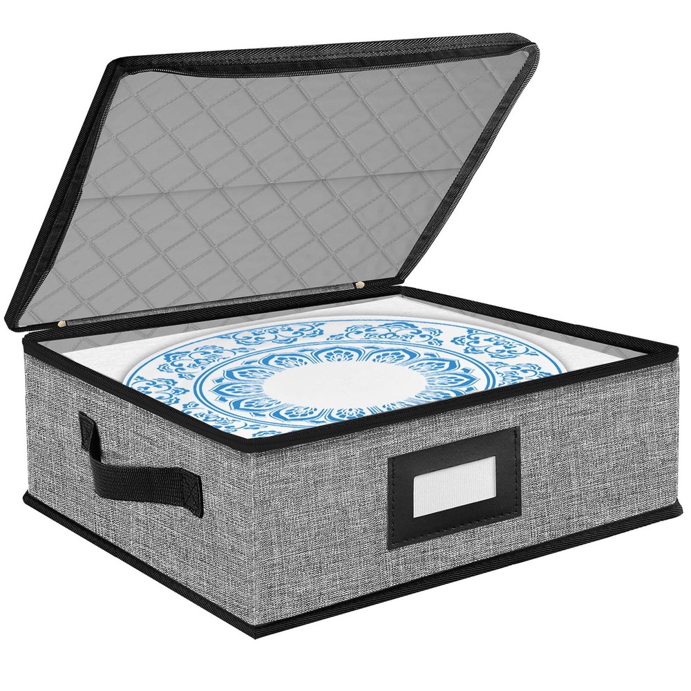 ouruer Quilted Platter Storage CaseFine China Storage Containers Hard Shell f…