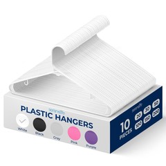 SereneLife 10 Pcs. Plastic Hangers – Non-Slip, Sturdy, and Heavy Duty (White)