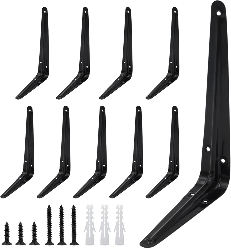 10 Pack Shelf Brackets 8 Inch Shelf Bracket, Heavy Duty L Brackets for Shelves f