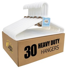 White Plastic Hangers 30 Pack, Heavy Duty Thick 9mm, Closet with Hook, Coats