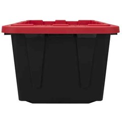 Hyper Tough 27 Gallon Snap Lid Plastic Storage Bin Container, Black with Red Lid