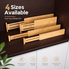 Adjustable Bamboo Drawer Dividers 6 Pack – 4.65” High Organizers for Clothing &