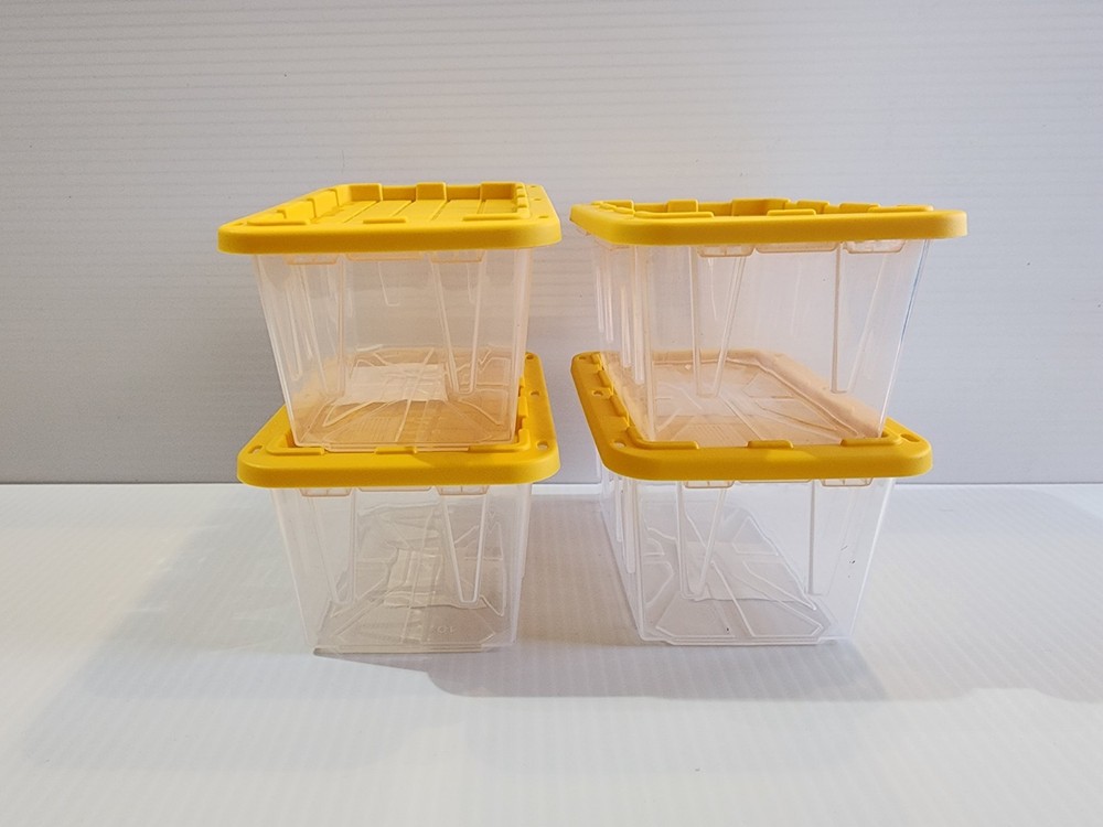 4 x Lowe’s Teeny Tiny Tote Mini Plastic Storage Totes New, Clear Yellow