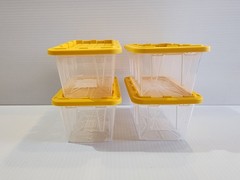 4 x Lowe’s Teeny Tiny Tote Mini Plastic Storage Totes New, Clear Yellow