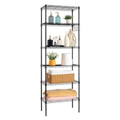 65″ Adjustable Rolling Storage Rack 6-Tier Wire Shelving Unit with Hanging Hooks