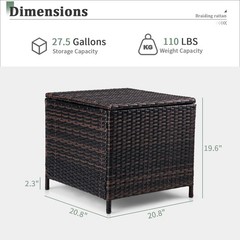 27GAL Patio Wicker Rattan Brown Table Garden Square Container Storage Flip Cover