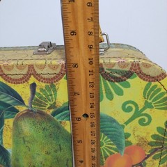 Vintage Storage Box Purse Bamboo Handle Metal Clasp Fruit Pear Apple 10″ Cottage