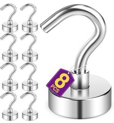 8 Pack Magnetic Hooks 30LB Heavy Duty Neodymium Magnet Hooks for Cabins, Kitchen