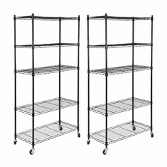 2PCS 5-Tier Shelves Wire Unit Rack Storage Rolling with 4 Wheel Casters Indoor