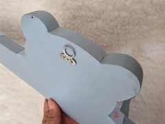 Bear Handmade Wood Coat Jacket Hat & Clothing Hanger Rack Blue Heart 16” Long