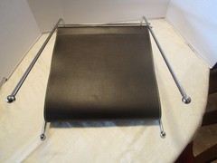 Vintage MAGAZINE RACK SLING DESIGN Faux Leather Atomic feet 17.75” T 1990s