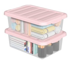 14 Quart Plastic Storage Boxes with Pink Lids, Plastic Latching Storage Bins,…