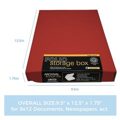 Lineco Folio Storage Box, Faux Leather Cover, Clamshell 9x12x1.75, Red