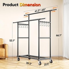 HOKEEPER Double Rod Clothes Rack Heavy Duty Clothing Rack 450LBS Garment Rack