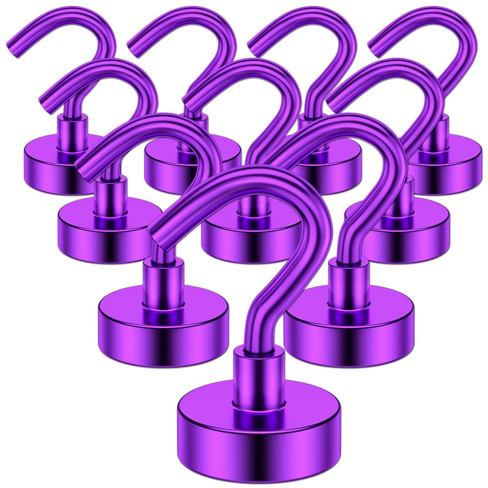 10-Pack Heavy Duty Magnetic Hooks (25+ lbs) with Neodymium Magnets