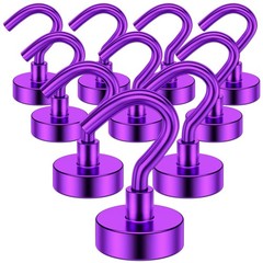 10-Pack Heavy Duty Magnetic Hooks (25+ lbs) with Neodymium Magnets