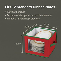 536RED Holiday China Storage Chest with Lid and Handles | Dinner Plate | Red Can