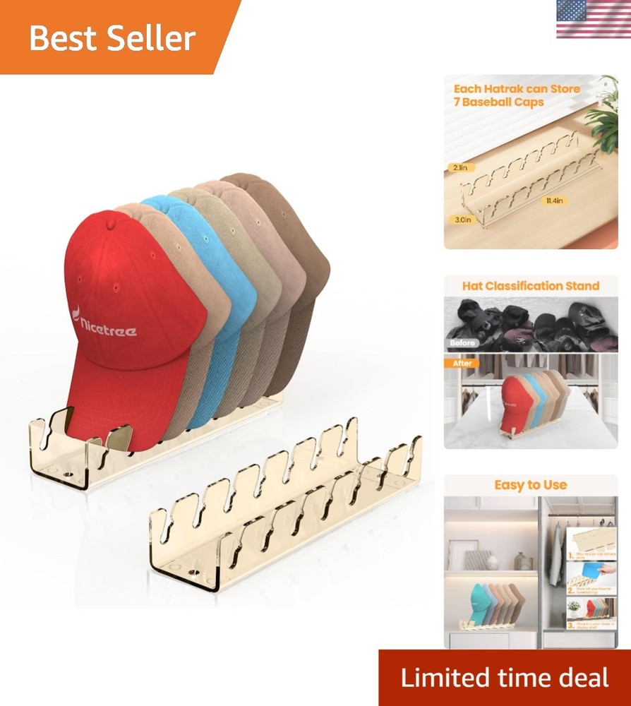 Hat Organizer for Baseball Caps, 2 Pcs No Install Acrylic Hat Racks for 14 Ba…