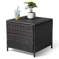 27GAL Patio Wicker Rattan Brown Table Garden Square Container Storage Flip Cover