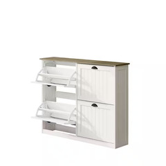 32 In. H X 40 In. W White Wood Slim Shoe Storage Cabinet with 4 Flip Drawers, Ad