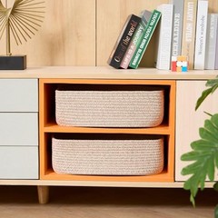 Large Shallow Organizing Baskets 15x11x5.1 Inches – 2pcs-L15×W11×H5.1″ Natural