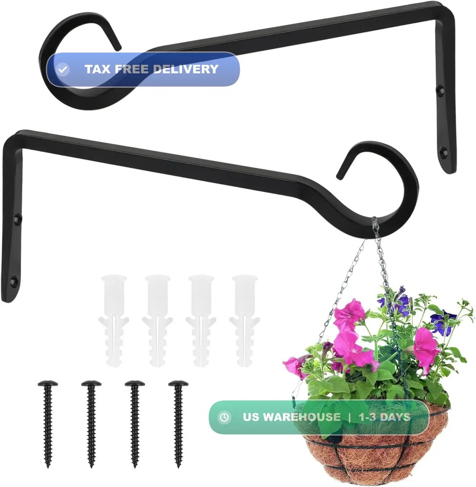2 Pack Plant Hanger Bracket, 8 Inch Plant Hangers Outdoor, Metal Plant Hooks for