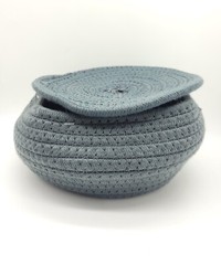 Round, Dark Grey Woven Rope Storage Basket with Lid