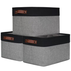 Large Fabric Storage Baskets Shelves Linen Closet 15x11x9.5 Inch Grey 3 PCS